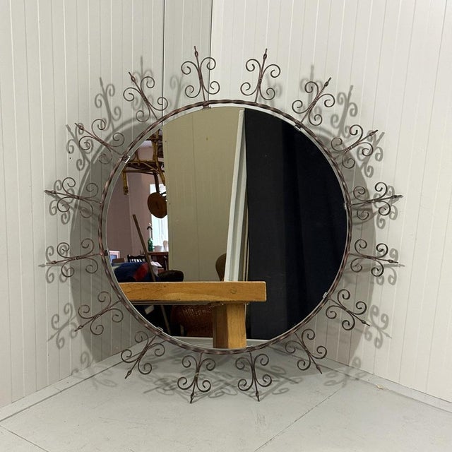 1960s Large Round Wrought Iron Wall Mirror, 1960s For Sale - Image 5 of 18