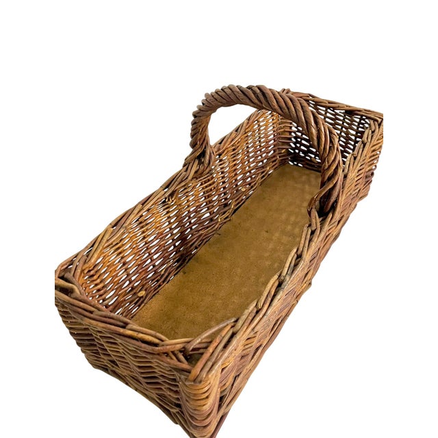 Vintage French Wicker Gathering Basket With Twisted Handle Rustic For Sale - Image 4 of 10