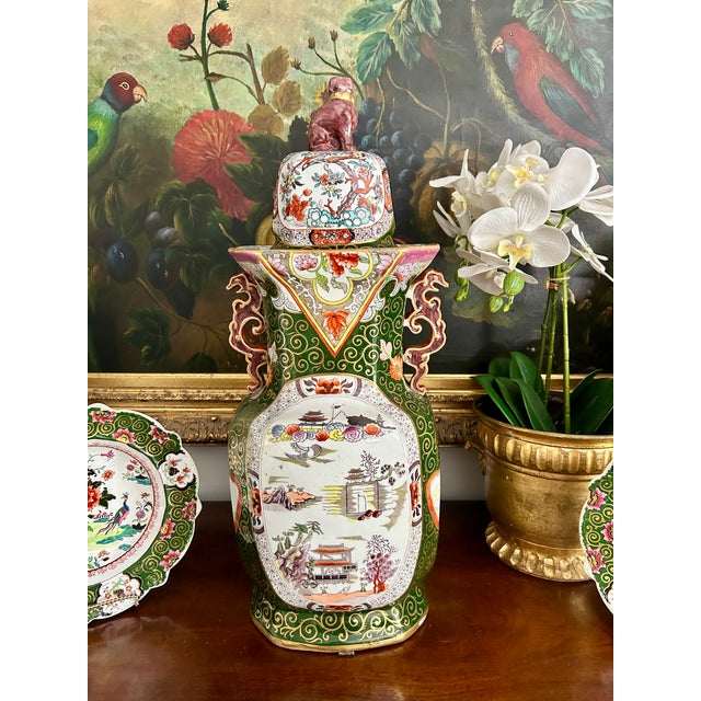 Early 19th Century Mason’s Ironstone Muscovy Duck & Canton Alcove Vase and Cover For Sale In Kansas City - Image 6 of 16