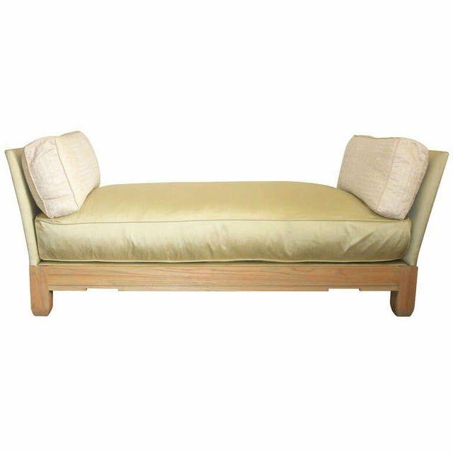 Celadon Chic Socialite Silk Chaise Daybed Bench-Ceruse Oak by Famed Sister Parish/Albert Hadley For Sale - Image 8 of 8