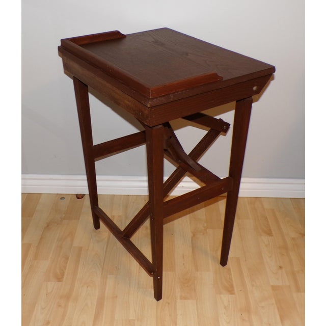 Vintage Mission Solid Oak Telephone Stand Childs Desk Integrated Fold Out Stool For Sale - Image 11 of 15