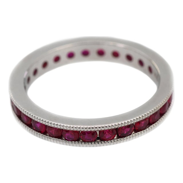 14k(585) Solid White Gold Hand Milgrain Band Ring, Size 6 For Sale