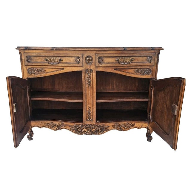 Antique French Louis XV Walnut Buffet Sideboard Curved Front Carved C1900s For Sale In Los Angeles - Image 6 of 17
