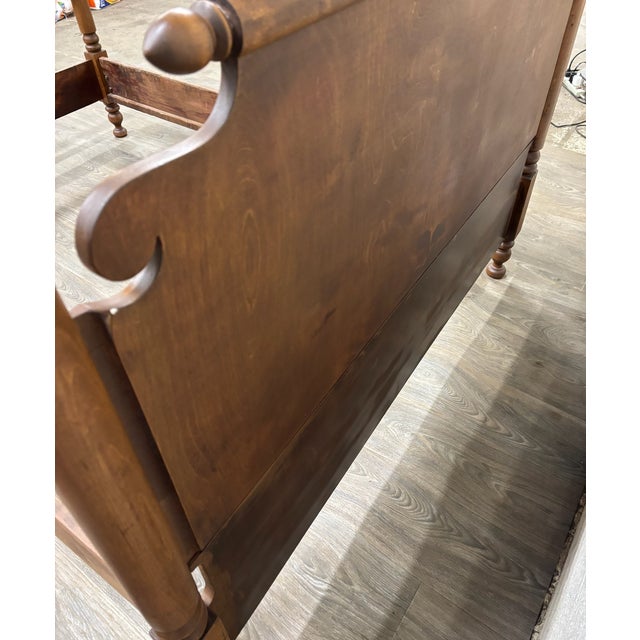 Antique Full Size American Empire Style Burl Grain Four Poster Bed For Sale - Image 11 of 11