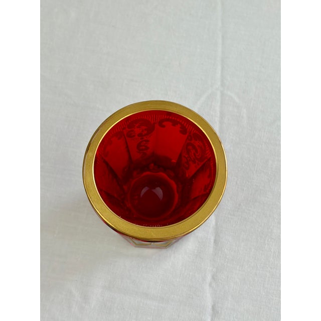 1950s Ruby Flash Glass Goblet With Gilt Scrollwork — Bohemian Biedermeier Style For Sale - Image 4 of 6