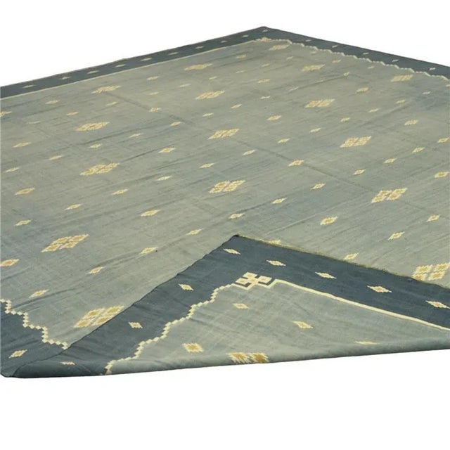 Traditional Vintage Dhurrie Geometric Runner Rug in Blue, From Rug & Kilim For Sale - Image 3 of 6