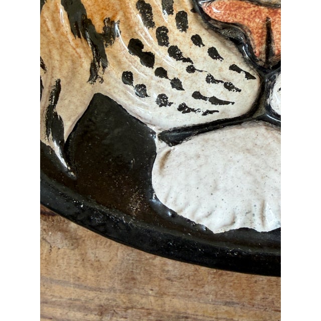 Vintage Italian Glazed Terracotta Tiger Wall Plate | Sculptural Ceramic Wall Art For Sale - Image 10 of 12