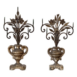 Pair of Giltwood and Iron Pricket Candelabras, Italy, 18th Century For Sale