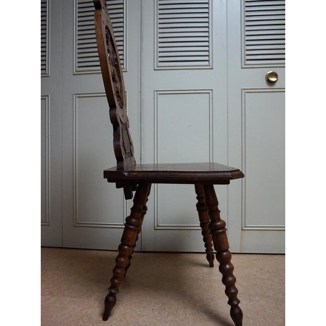 19th Century Swiss Black Forest Hand Carved Oak Side Chair with Standing Lion For Sale - Image 10 of 15