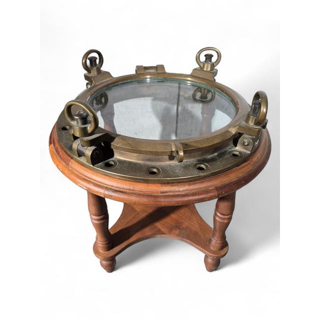 Brass and Glass Porthole Side Table, 1930 For Sale - Image 6 of 14