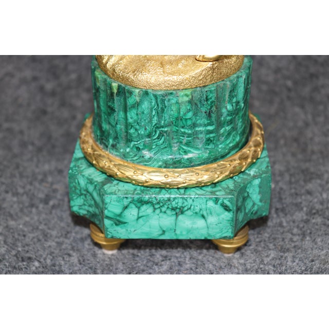 French 19th C Bronze Ormolu and Malachite Clockset Made for Tiffany & Co France For Sale - Image 9 of 12