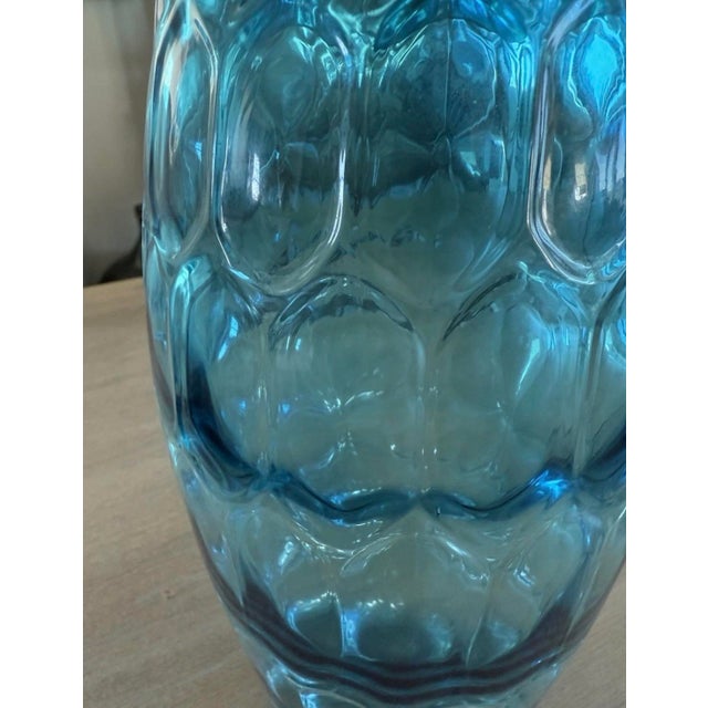 Blown Art Glass Vase Teal Blue With Pattern in Glass 11” For Sale - Image 9 of 10