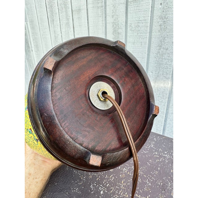 Late 20th Century Yellow Chinese Famille Rose Vase Lamp For Sale - Image 10 of 12