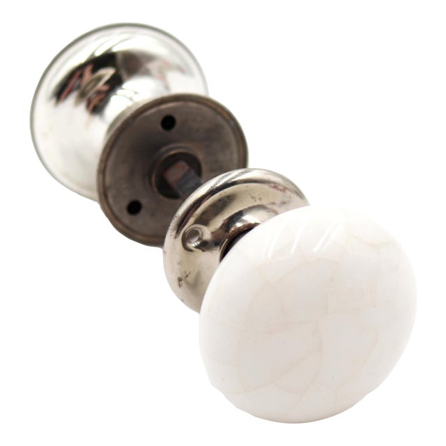 Antique White Ceramic & Mercury Glass Passage Door Knob Set For Sale