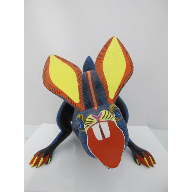 Mexican Alebrije Carved Wood Running Rabbit Oaxaca Mexico Folk Art Figurine Sculpture For Sale - Image 3 of 11