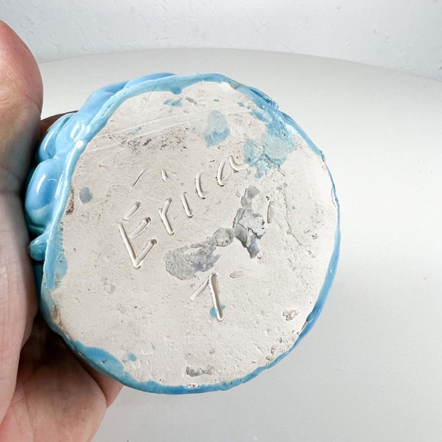 Modern 1970s Modern Pottery Aquamarine Art Sculpture Signed Erica For Sale - Image 3 of 5