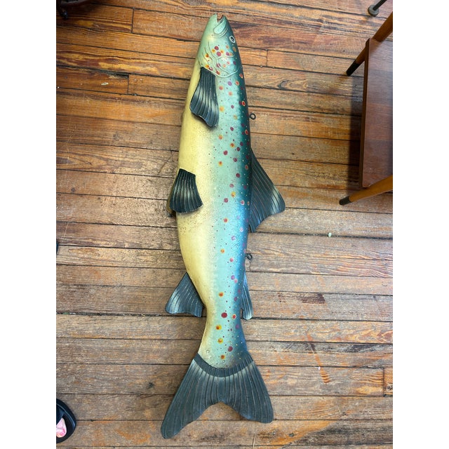 Large Vintage Painted Folk Art Fish Trade Sign For Sale - Image 15 of 16