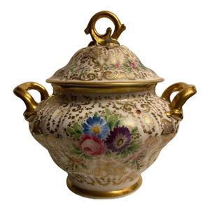 Antique 19th Century Hand Painted and Gilt Porcelain Covered Center Bowl, Tureen