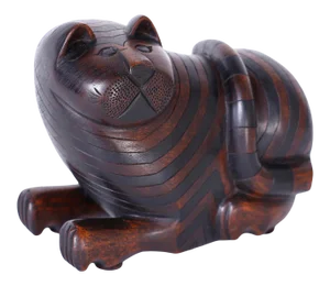 Carved Mahogany Cat With Secret Compartment