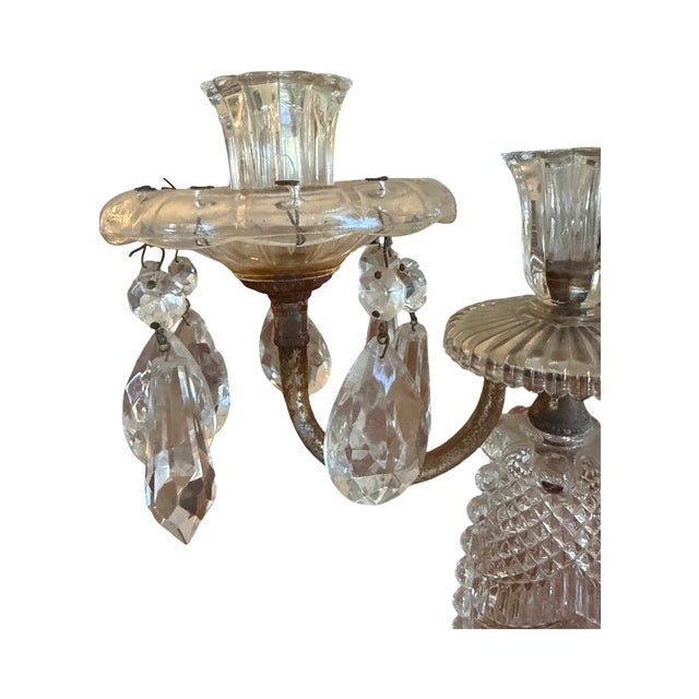 Transparent Antique Victorian Pressed Glass Three-Arm Girandole Candelabra For Sale - Image 8 of 14
