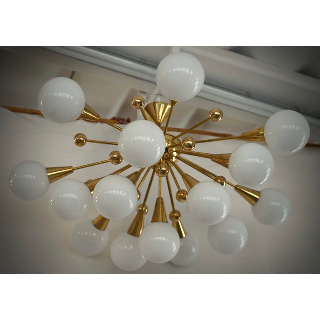 Mid-Century Murano White Art Glass and Brass Chandelier and Pendant For Sale - Image 9 of 10