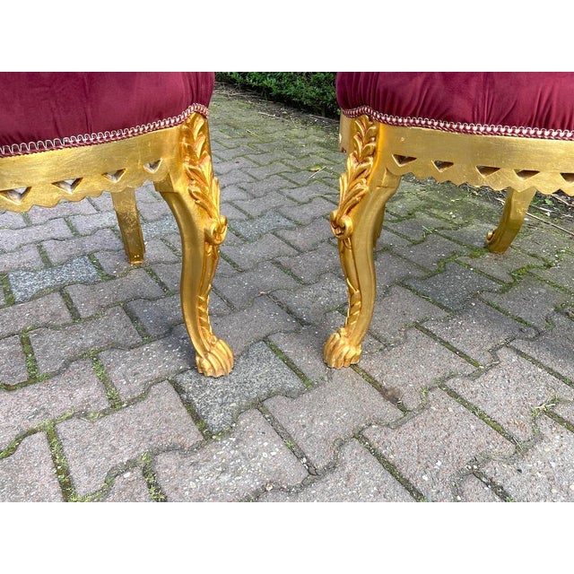 1980s Italian Rococo Gold Beech Velvet Side Chairs 2pc- Pair For Sale - Image 10 of 18