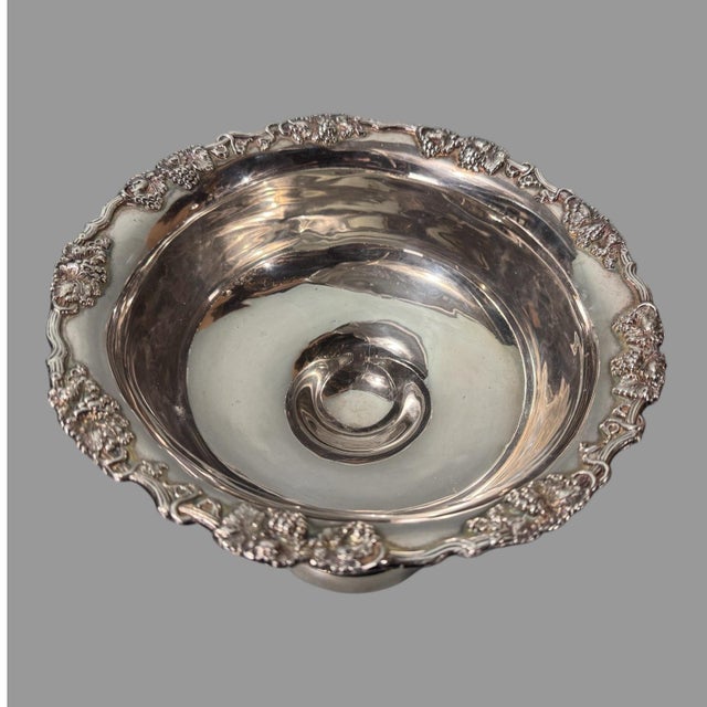 Vintage Silverplate Compote Serving Dish Bowl Embossed Grape & Vine Border For Sale - Image 4 of 8