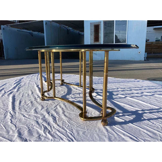 Mid-Century Modern Mastercraft Brass "Race Track" Coffee Table in Faux Bamboo For Sale - Image 3 of 13