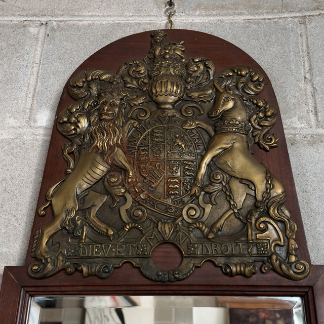 Antique Mirror with English Royal Coat of Arms, 1900s For Sale - Image 4 of 11