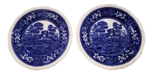 Pair of Antique Spode Tower Blue and White Plates