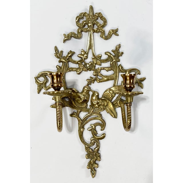 Vintage Brass Lovebird Wall Mount Candle Sconces, a Pair For Sale - Image 4 of 8