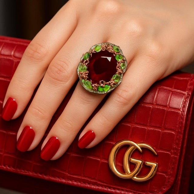Late 20th Century Bochic “Orient” Vintage Emerald, Ruby & Pink Tourmaline Ring Set 18 K Gold & Sil For Sale - Image 5 of 11