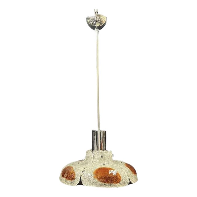 1970s Mazzega Italian Pendant With Amber & Clear Murano Glass For Sale