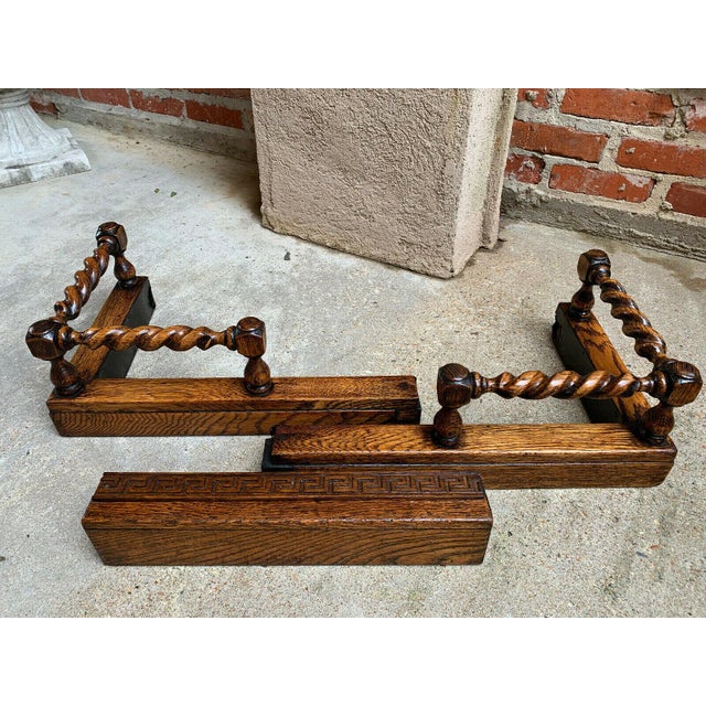 Antique Jacobean English Oak Barley Twist Hearth Fireplace Fender Chairish