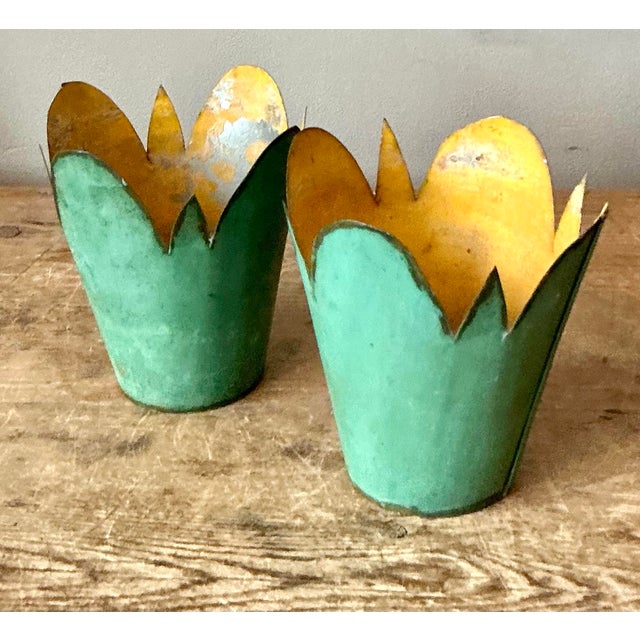 Vintage Boho Original Tole Cache Pots - A Pair For Sale In West Palm - Image 6 of 10