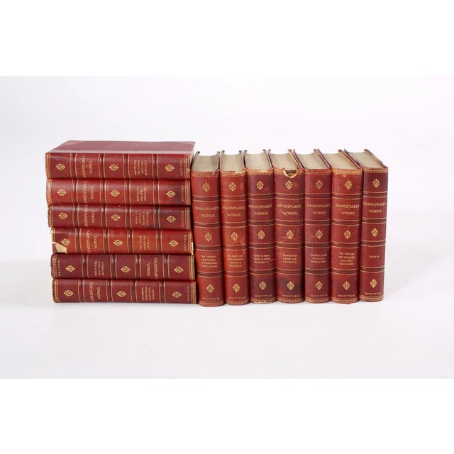 Collection of gilt leather bound library book set of thirteen volumes. The works of William Shakespeare / The Cambridge...