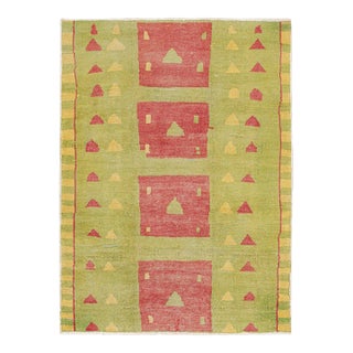Vintage Zeki Müren Rug in Green, Red and Gold Geometric Patterns by Rug & Kilim For Sale