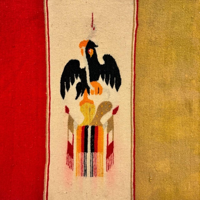 Mexican Antique 1920-30s Mexican Bandera Saltillo Serape Woven Eagle Flag Mat 20x17" For Sale - Image 3 of 6