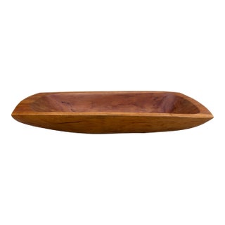 Vintage Hand Carved Long Wood Dough Bowl For Sale