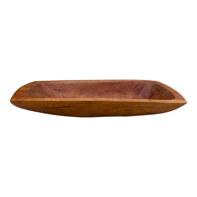 Vintage Hand Carved Long Wood Dough Bowl For Sale