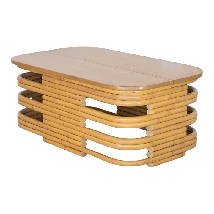 Rectangular Stacked Rattan Coffee Table | Chairish