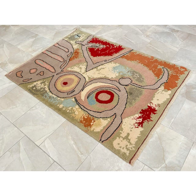 Vintage French Gobelin Mid-Century Joan Miro Art “Woman and Birds” Area Rug 3′7″ X 5′8″ For Sale - Image 13 of 18