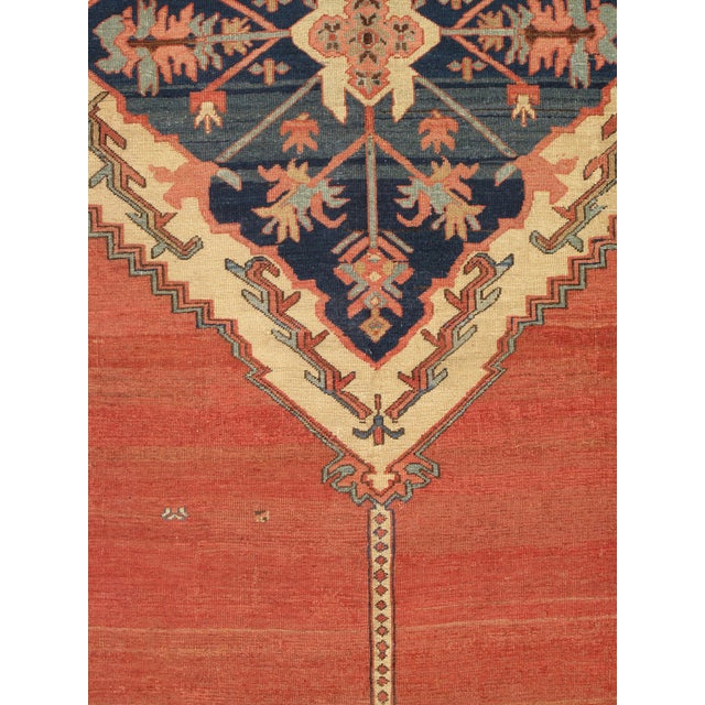 Antique Persian Serapi Carpet, Handmade Wool Oriental Rug, Ivory Rust Light Blue For Sale - Image 9 of 18