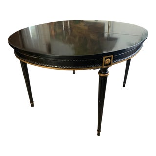 Vintage Ebonized French Regency Style Black Lacquer Dining Table For Sale