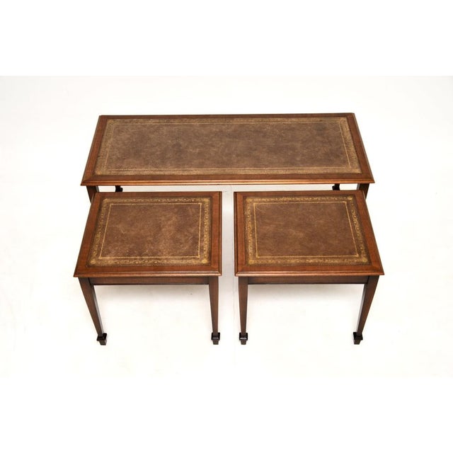 Antique Edwardian Nesting Tables with Leather Top, 1900, Set of 3 For Sale - Image 6 of 11