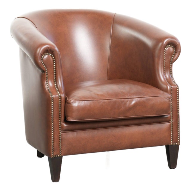 English Style Cognac-Colored Cowhide Leather Club Armchair For Sale