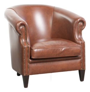 English Style Cognac-Colored Cowhide Leather Club Armchair