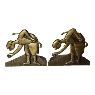 Antique Art Deco Golf Bookends, Brass Desk or Office Accessory For Sale