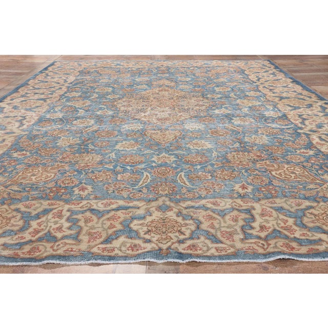 Sky Blue Vintage Blue Persian Isfahan Rug - 08'02 X 11'07 For Sale - Image 8 of 9