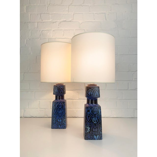 Blue Ceramic Table Lamps by Nils Thorsson for Fog & Morup, 1960s, Set of 2 For Sale - Image 11 of 12